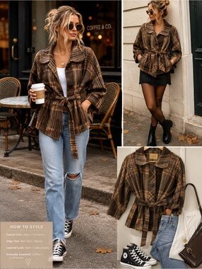 Vintage Final Touch Brown and Tan Plaid Jacket